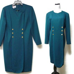80s Caron Petites knit overlap front teal dress
